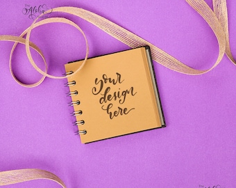 Purple and kraft flatlay / Kraft journal and burlap ribbon mockup / Autumn fall themed background for Instagram lettering