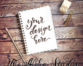 Rustic wood flatlay / Instagram lettering backgound with journal, pencil, masking tape / Desktop mockup rustic wood panels / jpg 2000px