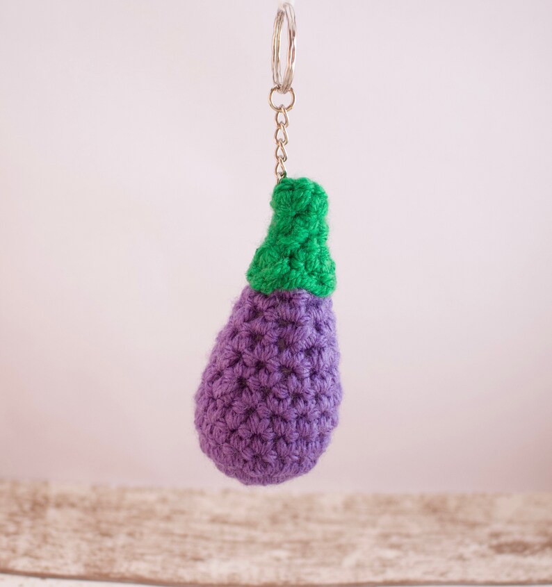 Crochet Eggplant Keyring Eggplant Keychain Crochet Etsy