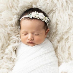 Newborn headband, ivory baby headband, baptism christening headband, white headband,flower crown, dainty headband,photo prop,flower headband