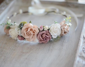 flower girl bridal crown Ivory flower crown maternity crown gold flower crown,wedding flower crown boho wedding baby flower crown