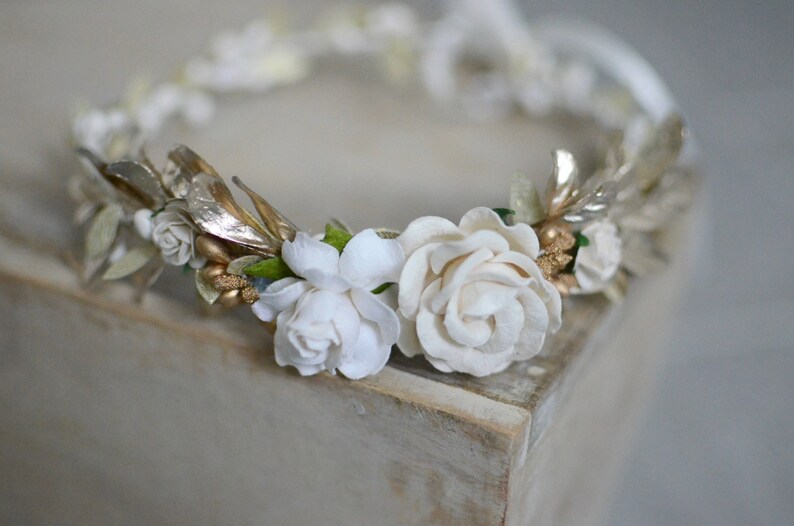 flower girl,boho wedding bridal crown,maternity crown first communion floral halo,baby flower crown Ivory flower crown gold flower crown