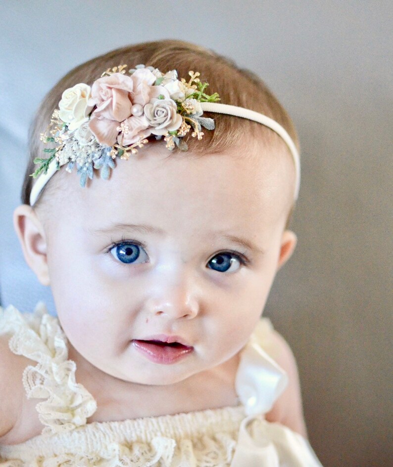 Blush and gold headband baby hair accessories newborn dainty | Etsy