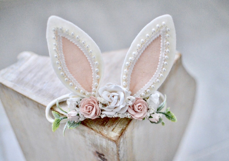 first birthday girl easter headband baby headband,lace bunny ears,newborn headband,flower crown animal ears headband bunny ears headband