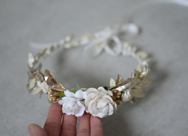 flower girl,boho wedding bridal crown,maternity crown first communion floral halo,baby flower crown Ivory flower crown gold flower crown