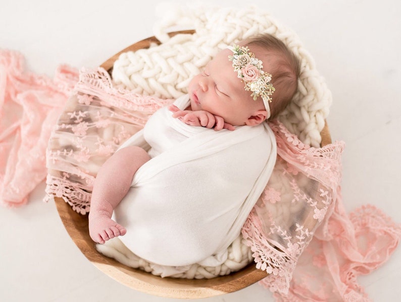 hair clip newborn dainty headband Blush and gold headband baby hair accessories elegant pearl crystal rhinestone flower girl head piece