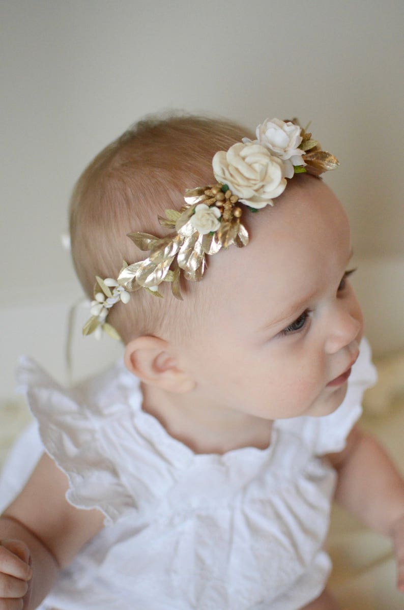 flower girl,boho wedding bridal crown,maternity crown first communion floral halo,baby flower crown Ivory flower crown gold flower crown