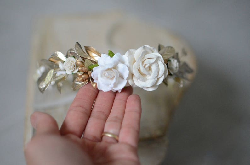 flower girl,boho wedding bridal crown,maternity crown first communion floral halo,baby flower crown Ivory flower crown gold flower crown