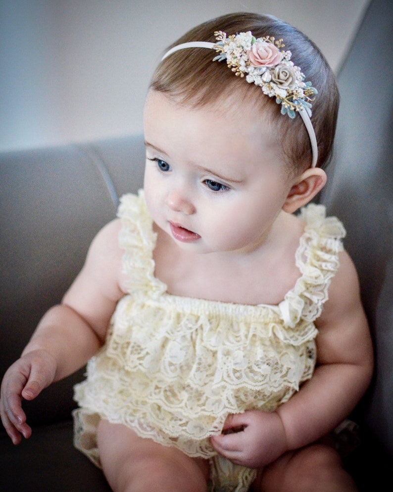 hair clip newborn dainty headband Blush and gold headband baby hair accessories elegant pearl crystal rhinestone flower girl head piece
