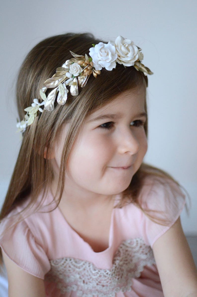 flower girl,boho wedding bridal crown,maternity crown first communion floral halo,baby flower crown Ivory flower crown gold flower crown