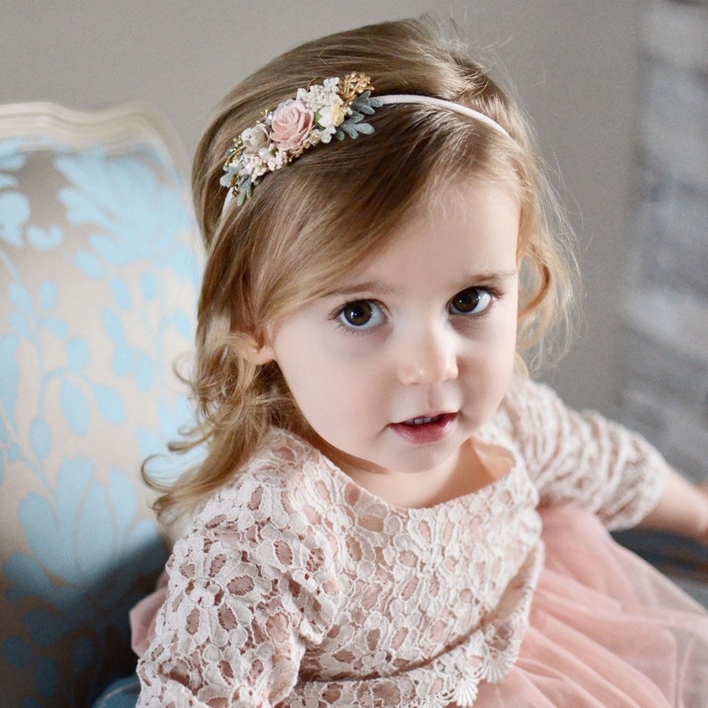 hair clip newborn dainty headband Blush and gold headband baby hair accessories elegant pearl crystal rhinestone flower girl head piece