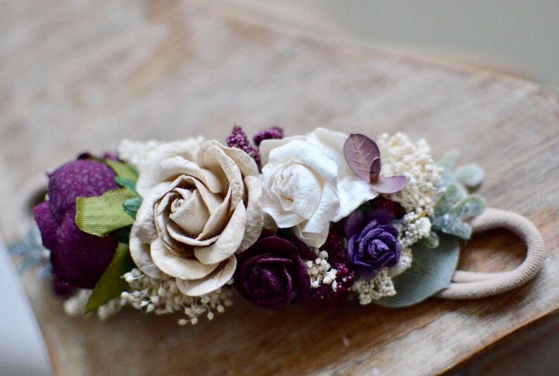 flower girl headpiece hair accessories,bridal wedding clip,floral Plum purple aubergine ivory taupe fall flower headband baby flower crown