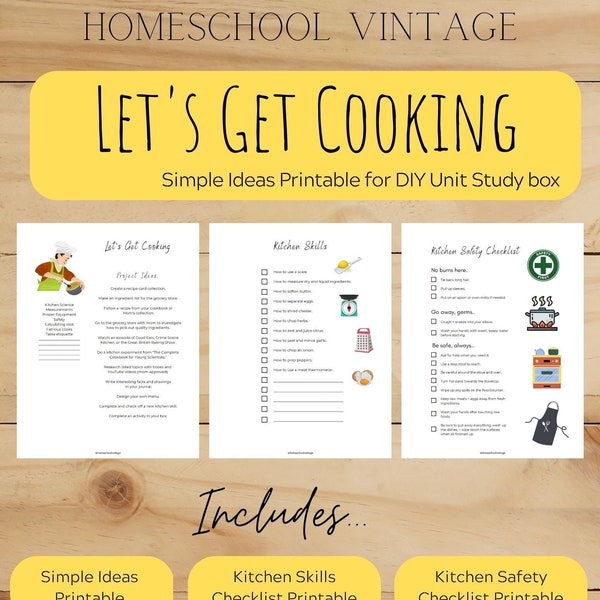 Let's Get Cooking Simple Ideas Homeschool Printable & Kitchen Skills/Safety Printable