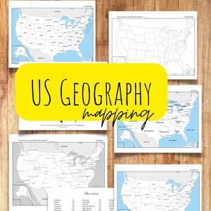 US Geographie Karte digitaler Download: Bundesstaaten, Hauptstädte, Abkürzungen, US Waters printables