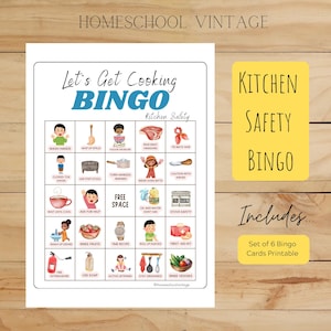 Bingo de Segurança na Cozinha - conjunto de 6 cartas para impressão