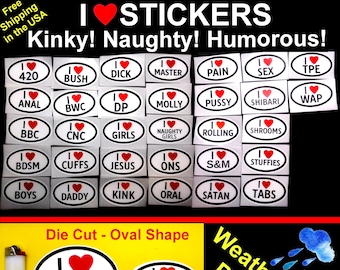 I HEART Stickers - Share Your Kink - Weatherproof Polyester Free Shipping in the USA Naughty Fun Humorous Sex 420 Shibari WAP Daddy Anal