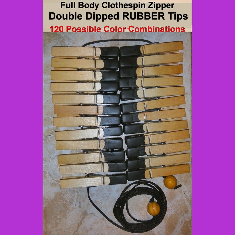 Full Body Clothespin Zipper Torture 24 Rubber Tipped Clothespins on 8' Cord. Please READ Description. image 1