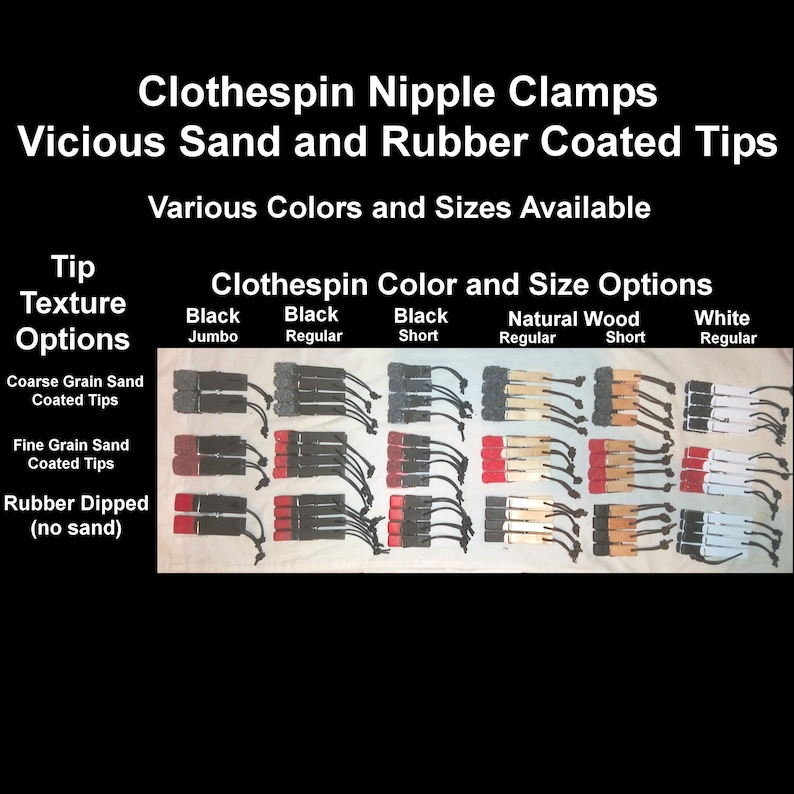 Vicious Sand and Rubber Tipped Clothespin Nipple Clamps/Clips Regular Jumbo sizes for the Serious Sadist & Masochist into Nipple Torture image 2