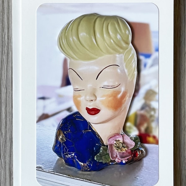 Vintage Glamour Lady Figurine 3D Photo Greeting Card - Antique - All Occasion Greeting Card