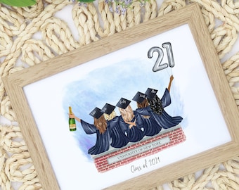 Best Friends Graduation Illustration | Custom Grad Gift | Holiday Present | College Roommates | Sorority Sisters | Class of 2026