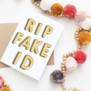 RIP Fake ID 21st Birthday Card Greeting Card Legal AF Twenty One 21 Birthday Gift Gold Foil Balloons image 2