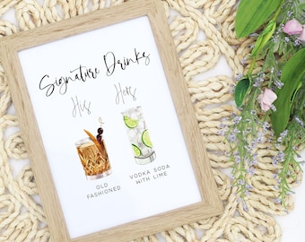 Custom Drink Sign | Signature Drinks | Wedding Cocktails | Personalized Drink Design | Engagement Party | Bridal Shower | His Hers Drinks