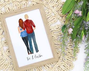 Custom Couples Portrait | Christmas Gift | Anniversary Illustration | Long Distance | Gift for Him | Girlfriend Present | Housewarming |