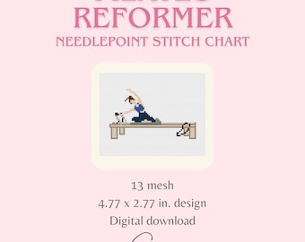 Pilates Reformer 13 Mesh Needlepoint Stitch Chart Digital PDF