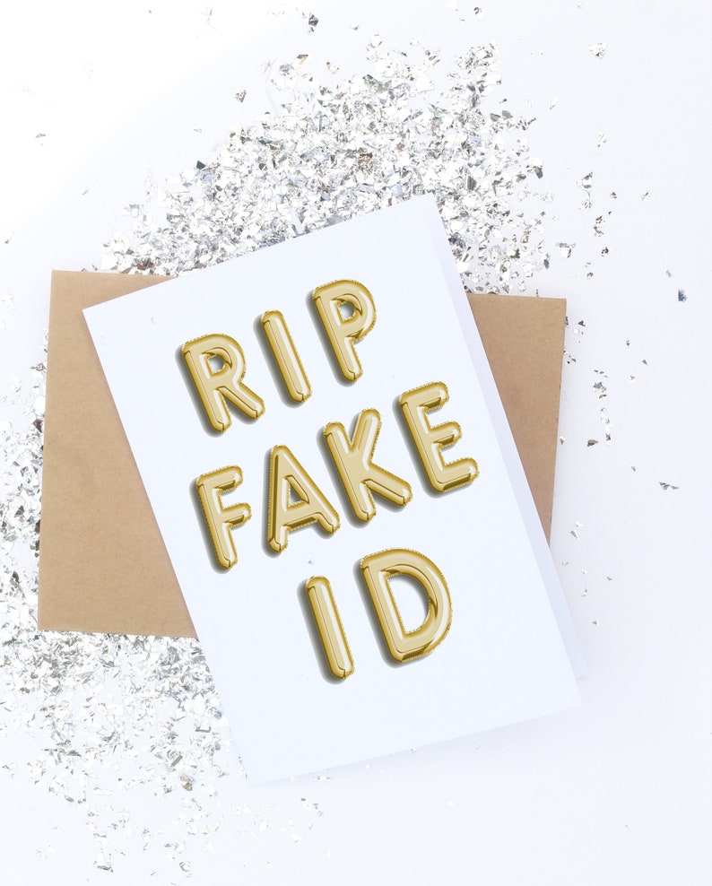RIP Fake ID | 21st Birthday Card | Greeting Card | Legal AF | Twenty One | 21 Birthday Gift | Gold Foil Balloons image 1