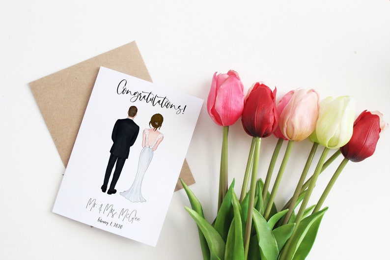 Custom Wedding Card | Personalized Bride and Groom | Engagement Gift | Bridal Shower Present | Greeting Card | Mr. and Mrs. | Congrats bild 1