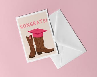 Pink Cowgirl Graduation Card | Congrats | Disco Cowgirl | Retro Aesthetic Vintage Western Greeting Card