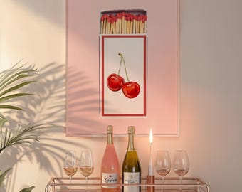 Cherries Matchbook Wall Art | Y2k Digital Download | Aesthetic Apartment Decor | Match Box Print | Cherry Poster