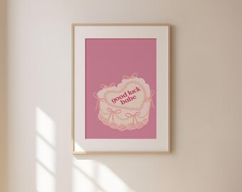 Pink Retro Cake Wall Art | Good Luck Print | Aesthetic Apartment Decor | Vintage Art Printable | Trendy Digital Download