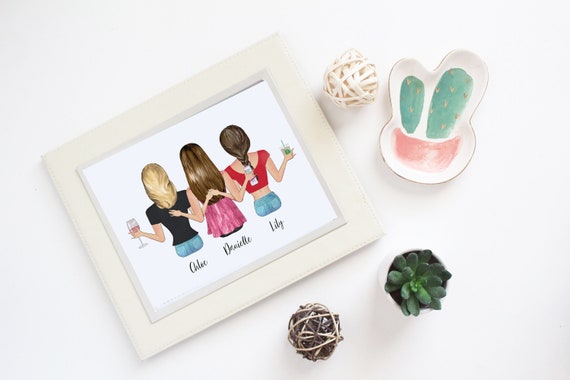 Custom Best Friends Portrait | Personalized Christmas Gift | Roommate Present | BFF Birthday | Holiday | Graduation Gift | Best Friend
