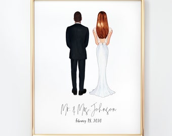 Custom Bride and Groom Gift | Wedding Day Illustration | Bridal Shower Present | Wedding Gift | Mr. & Mrs. | Apartment Decor | Housewarming