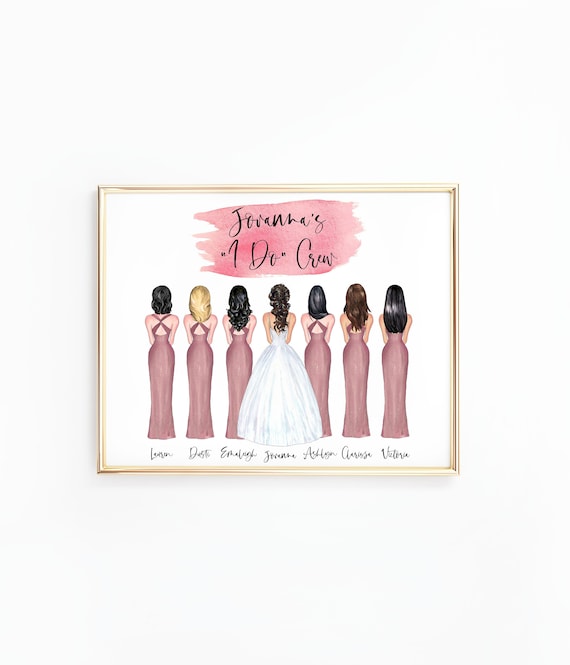 Custom Bridal Party Illustration | Bridesmaids Gift | Personalized Bride  Tribe Print | Wedding Drawing | Bridal Shower Card | Bride Squad - Etsy