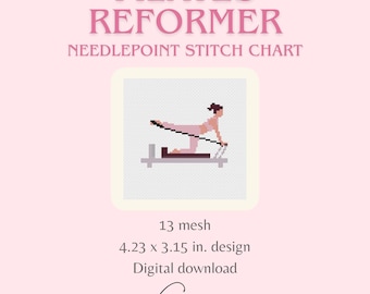 Pilates Reformer 13 Mesh Needlepoint Stitch Chart Digital PDF