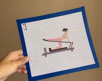 Pilates reformer hand painted needlepoint canvas 13 mesh