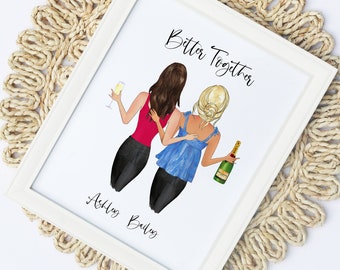Custom Best Friends Portrait | Best Friend Christmas Gift | Sister | Roommate Holiday Present | Moving Away | Birthday Gift | Roomies | BFF