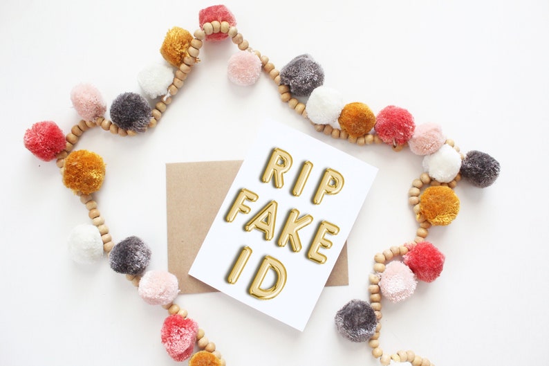 RIP Fake ID 21st Birthday Card Greeting Card Legal AF Twenty One 21 Birthday Gift Gold Foil Balloons image 2