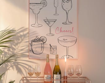 Prost Wandkunst | Cocktail Digitaldruck | Trendy Raumdekor | Barwagen | Wohnung Ästhetik