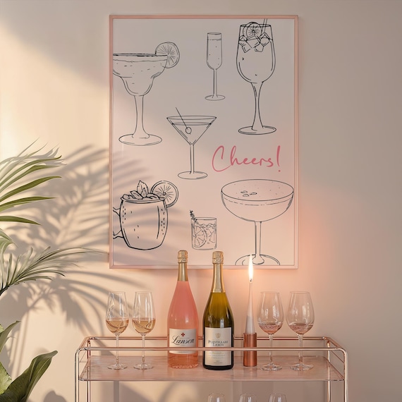 Cheers Wall Art | Cocktail Digital Print | Trendy Room Decor | Bar Cart | Apartment Aesthetic