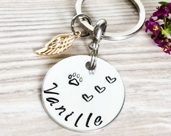 Memorial KeyChain KeyRing Cat Dog Engraved Personalized Customized Hand Stamped Gift  In Loving Memory Pet Loss Gift Remembrance Key Chain