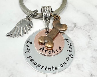 Memorial KeyChain KeyRing Cat Dog Engraved Personalized Customized Hand Stamped Gift  In Loving Memory Pet Loss Memory Gift Dog Bone Charm