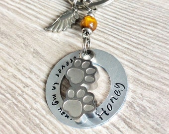 Memorial KeyChain KeyRing Cremation Ashes Urn Cat Dog Engraved Personalized Customized Hand Stamped Paw Print Locket Pet Loss In Memory Gift