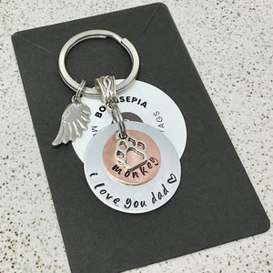 Memorial Paw print wing - KeyChain Cat Dog - Engraved Personalized - Hand Stamped Gift - In Loving Memory - Copper Brass - Pet Loss Memory