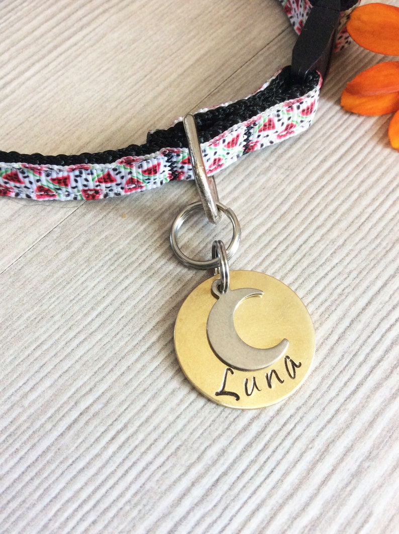 25mm ID CAT Dog Pet Tag Luna Moon Astral Sky Personalized Customized Animal Name Telephone Hand Stamped Engraved Message Stainless Copper