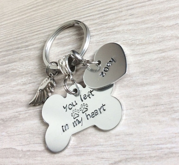 Pet Memorial Love Heart Feather Charm Paw Pet Keyring Keychain Cat Dog Key Chain