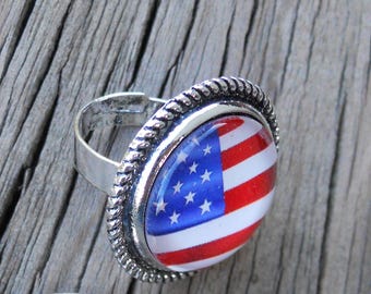 Anello con bandiera americana: gioiello patriottico regolabile in stile vintage