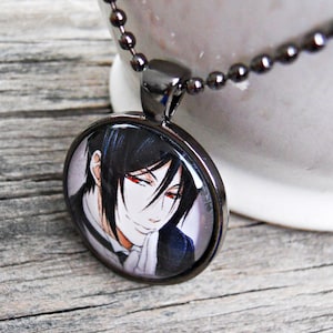 Anime Sebastian Michaelis Glass Pendant Necklace Choice of Bezel & Cord or Chain, Anime, Anime gifts, Sebastian, Teen gifts Japanese jewelry